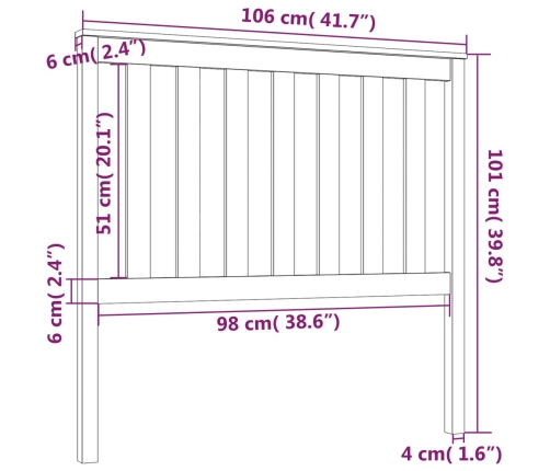 Cabecero de cama madera maciza de pino 106x6x101 cm