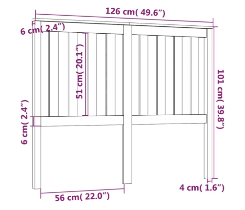 Cabecero de cama madera maciza de pino 126x6x101 cm