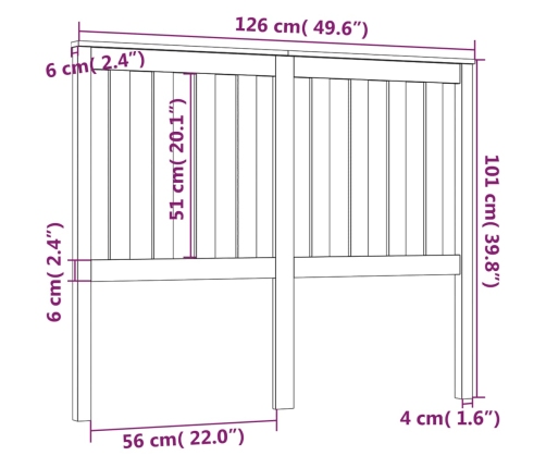 Cabecero de cama madera maciza de pino marrón miel 126x6x101 cm