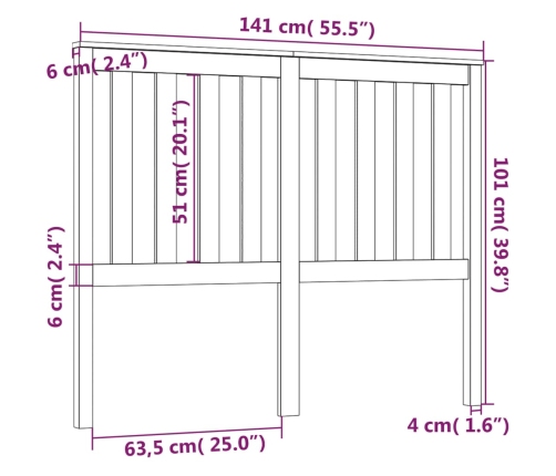 vidaXL Cabecero de cama madera maciza de pino 141x6x101 cm