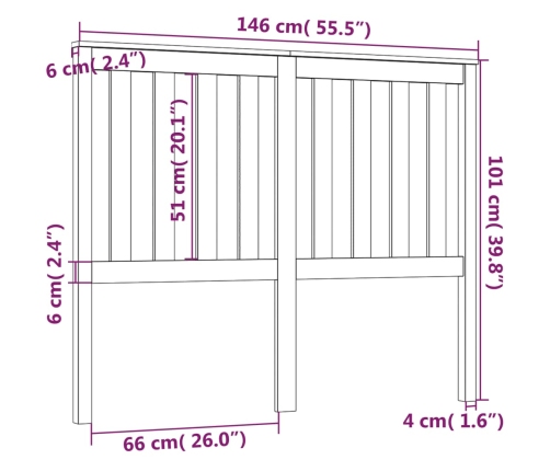 Cabecero de cama madera maciza de pino 146x6x101 cm