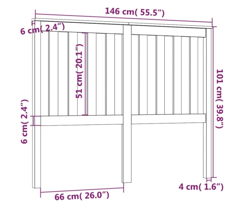 Cabecero de cama madera maciza de pino marrón miel 146x6x101 cm
