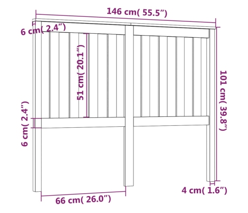 Cabecero de cama madera maciza de pino negro 146x6x101 cm