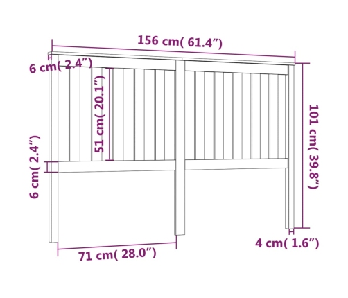 Cabecero de cama madera maciza de pino 156x6x101 cm