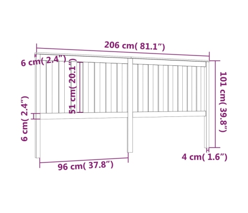 Cabecero de cama madera maciza de pino gris 206x6x101 cm