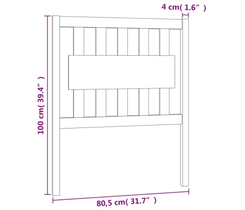 Cabecero de cama madera maciza de pino 80,5x4x100 cm