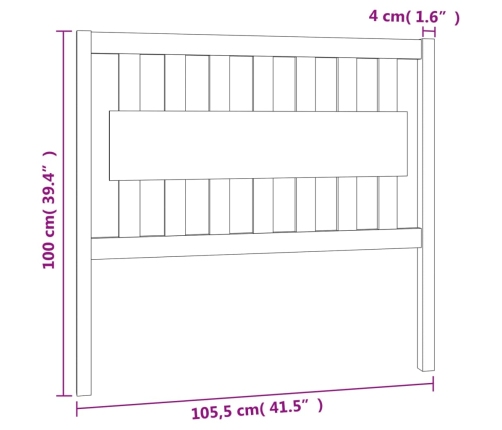 Cabecero de cama madera maciza de pino gris 105,5x4x100 cm