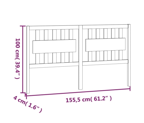 Cabecero de cama madera maciza de pino 155,5x4x100 cm