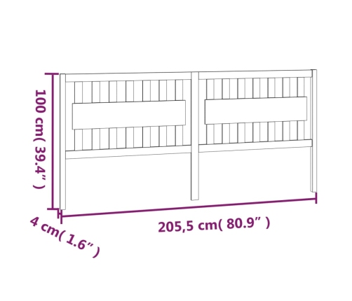 Cabecero de cama madera maciza de pino 205,5x4x100 cm