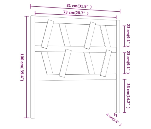 Cabecero de cama madera maciza de pino 81x4x100 cm