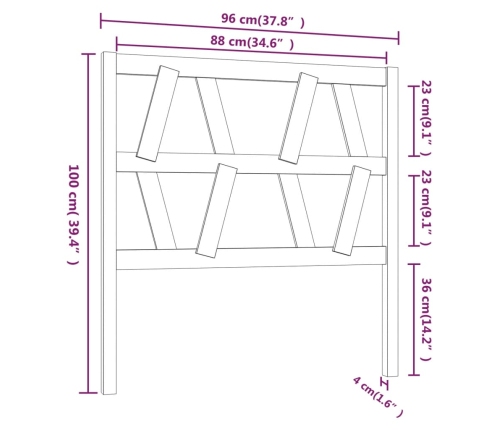 Cabecero de cama madera maciza de pino 96x4x100 cm