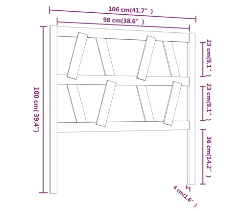 Cabecero de cama madera maciza de pino 106x4x100 cm