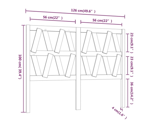 Cabecero de cama madera maciza de pino gris 126x4x100 cm