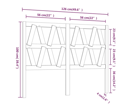 Cabecero de cama madera maciza de pino marrón miel 126x4x100 cm