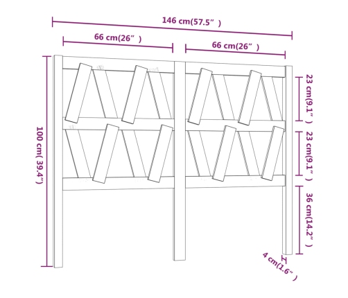 vidaXL Cabecero de cama madera maciza de pino gris 146x4x100 cm