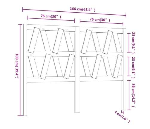 vidaXL Cabecero de cama madera maciza de pino negro 166x4x100 cm