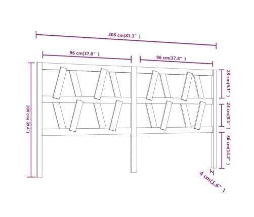 Cabecero de cama madera maciza de pino marrón miel 206x4x100 cm