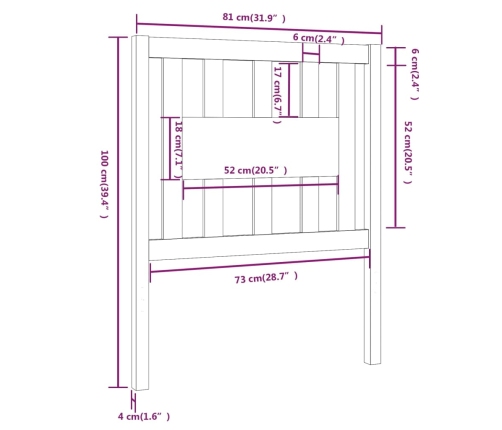 Cabecero madera maciza de pino gris 81x4x100 cm