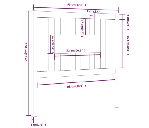 Cabecero madera maciza de pino 96x4x100 cm