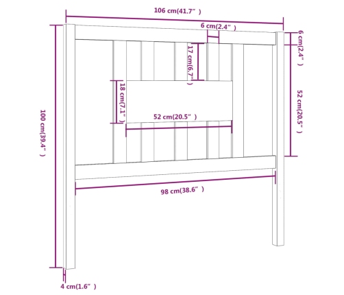 Cabecero madera maciza de pino 106x4x100 cm