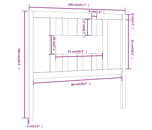 Cabecero madera maciza de pino gris 106x4x100 cm