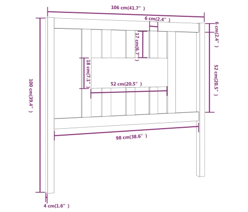 Cabecero madera maciza de pino negro 106x4x100 cm