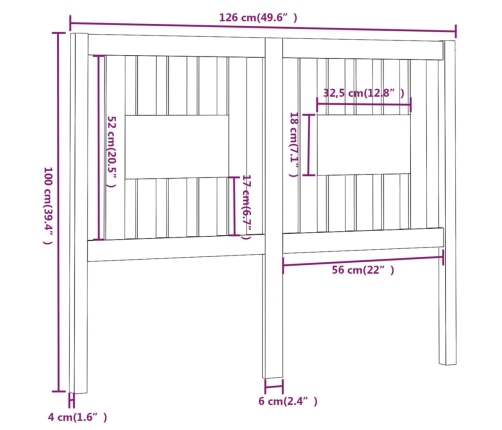 Cabecero madera maciza de pino 126x4x100 cm