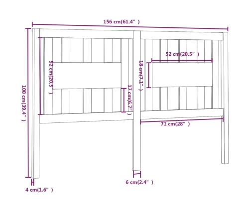 vidaXL Cabecero madera maciza de pino gris 156x4x100 cm