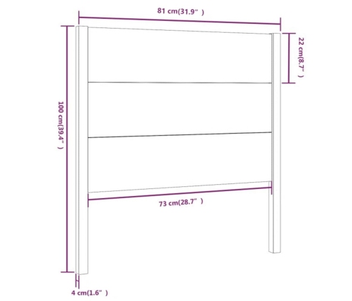 Cabecero madera maciza de pino marrón miel 81x4x100 cm