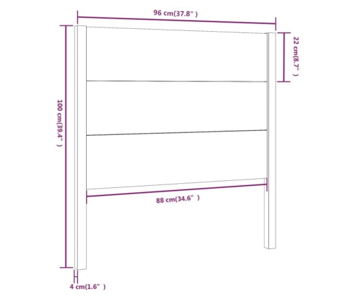 Cabecero madera maciza de pino gris 96x4x100 cm