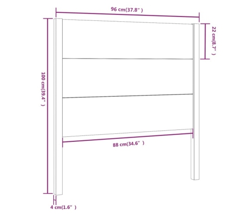 Cabecero madera maciza de pino marrón miel 96x4x100 cm