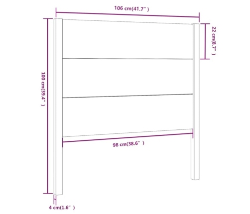 vidaXL Cabecero madera maciza de pino 106x4x100 cm