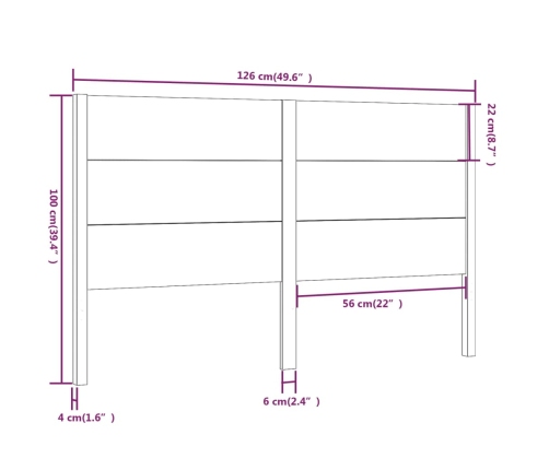 Cabecero madera maciza de pino 126x4x100 cm