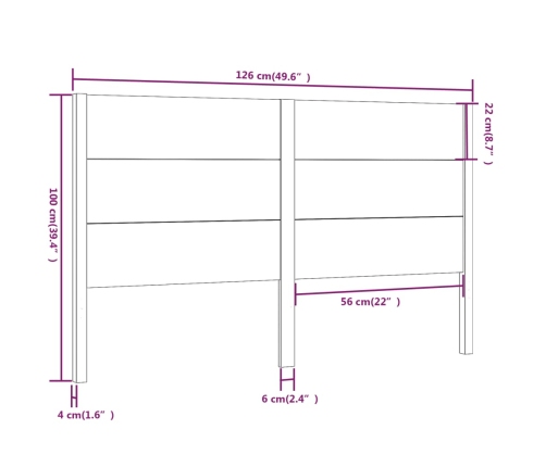 Cabecero madera maciza de pino blanco 126x4x100 cm