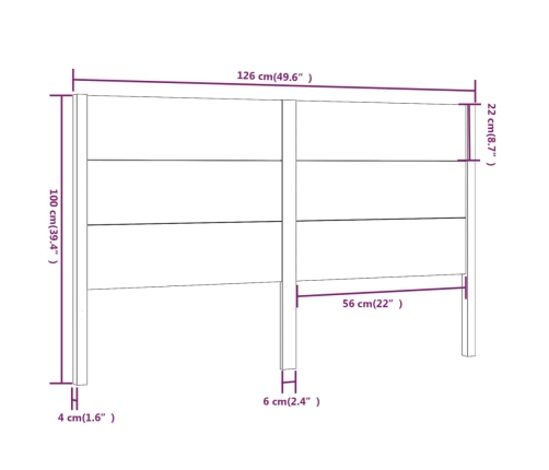 Cabecero madera maciza de pino negro 126x4x100 cm