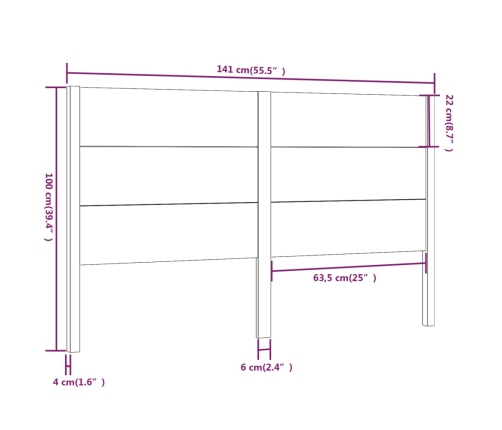 vidaXL Cabecero madera maciza de pino marrón miel 141x4x100 cm