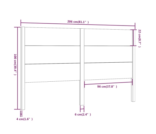 Cabecero madera maciza de pino blanco 206x4x100 cm