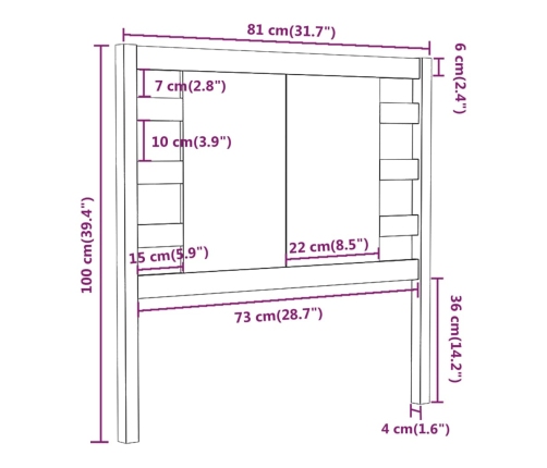 Cabecero madera maciza de pino 81x4x100 cm