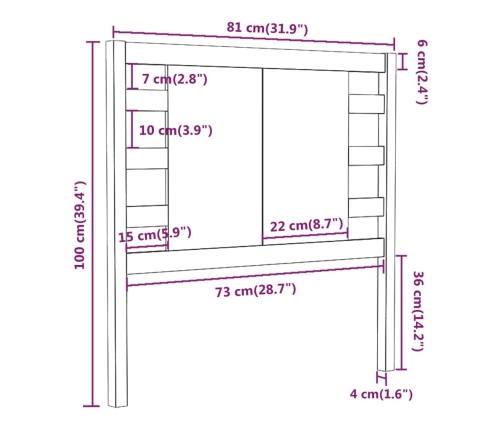 vidaXL Cabecero madera maciza de pino gris 81x4x100 cm