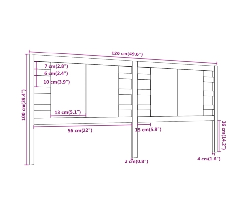 Cabecero de cama madera maciza de pino 126x4x100 cm