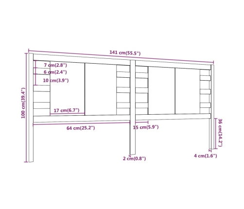 Cabecero madera maciza de pino 141x4x100 cm