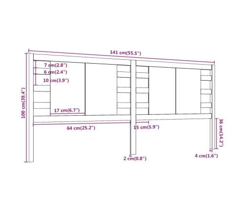 Cabecero madera maciza de pino negro 141x4x100 cm