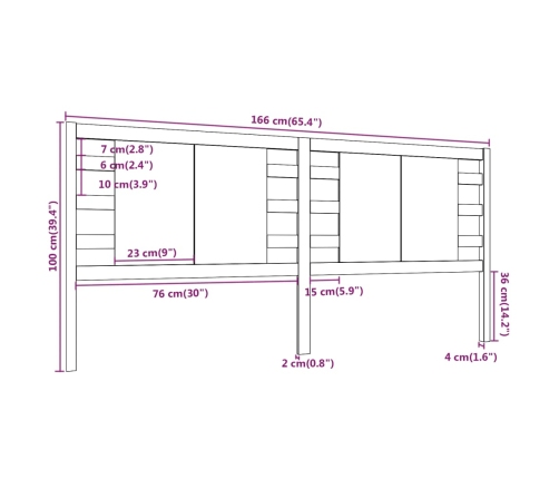 Cabecero madera maciza de pino blanco 166x4x100 cm