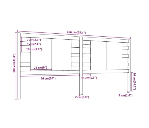 Cabecero de cama madera maciza de pino negro 166x4x100 cm