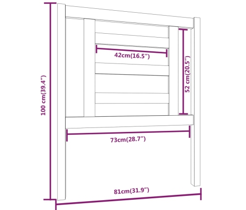 Cabecero de cama madera maciza de pino gris 81x4x100 cm