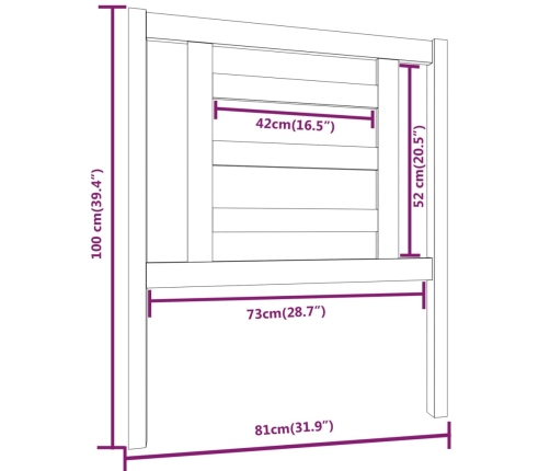 Cabecero de cama madera maciza de pino negro 81x4x100 cm