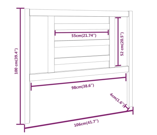 Cabecero de cama madera maciza de pino gris 106x4x100 cm