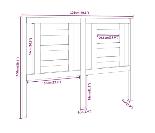 Cabecero de cama madera maciza de pino marrón miel 126x4x100 cm