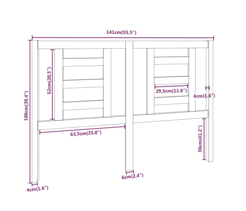 Cabecero de cama madera maciza de pino 141x4x100 cm