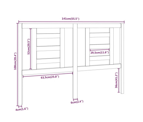 Cabecero de cama madera maciza de pino gris 141x4x100 cm